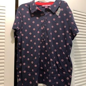 L cool summer 80’s beach collar shirt with lifeguard life preservers